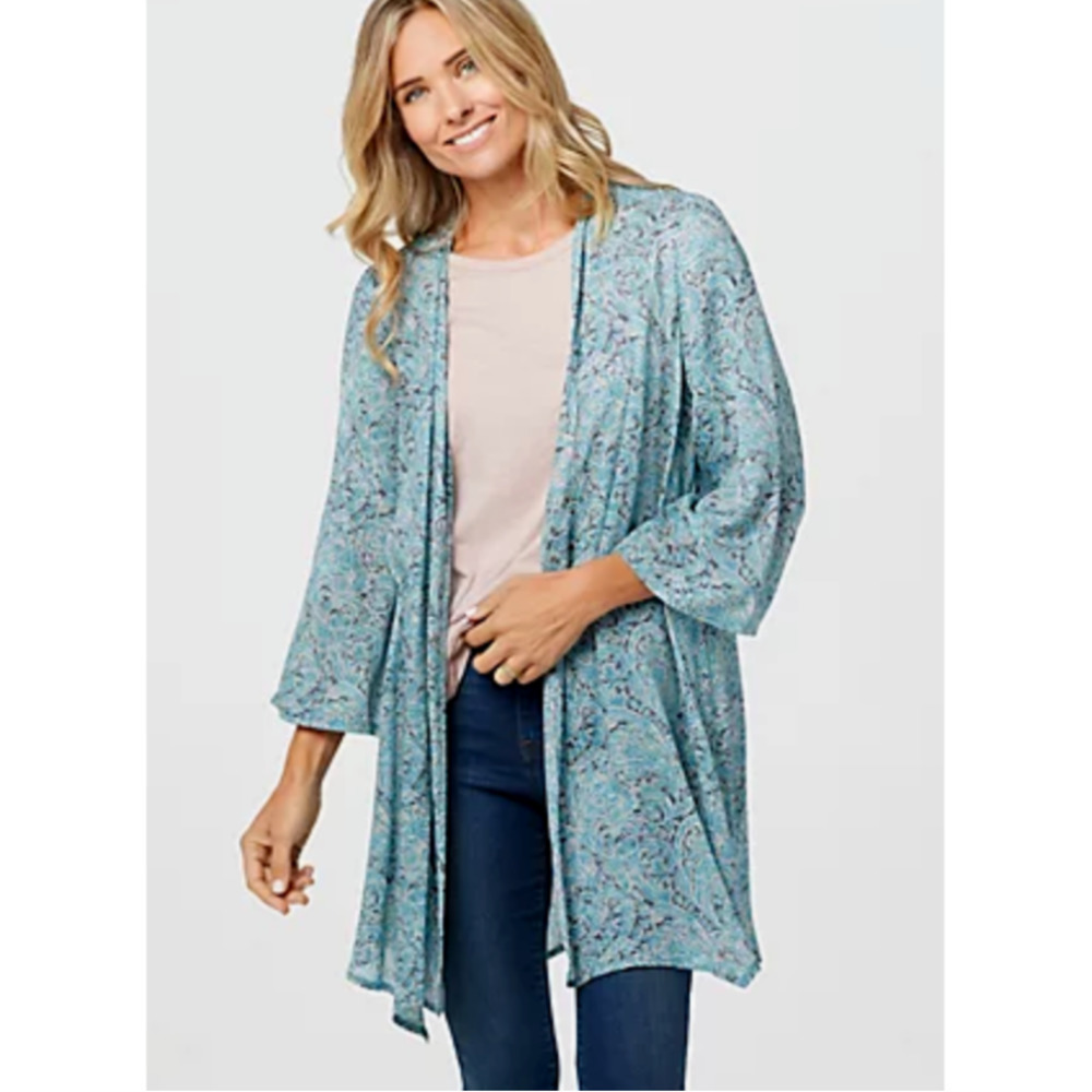 Haute Hippie‎ Open-Front Kimono Womens XS Blue 100% Modal Tribe Blair Longline